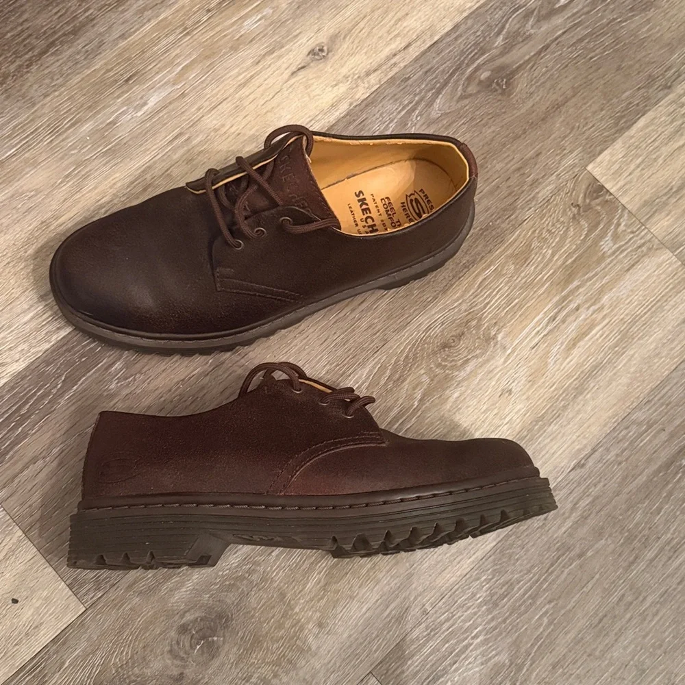 Skechers Oxford Brown leather Chunky 90's Style Y2K Shoes Size 9 vintage